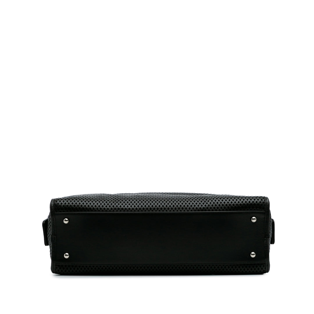 Perforated Calfskin Up In The Air East West Tote Black - Gaby Paris