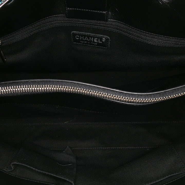Perforated Calfskin Up In The Air East West Tote Black - Gaby Paris