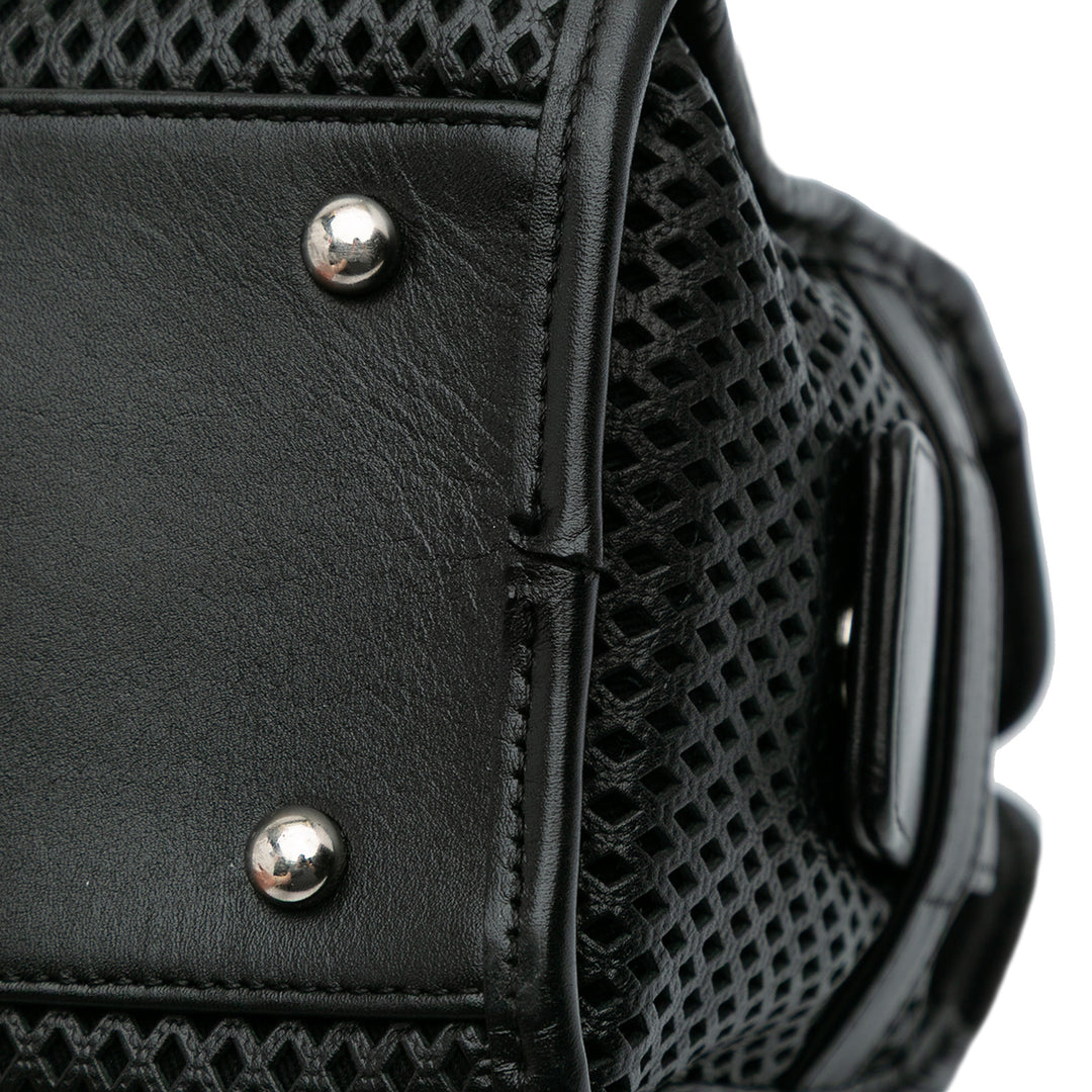 Perforated Calfskin Up In The Air East West Tote Black - Gaby Paris