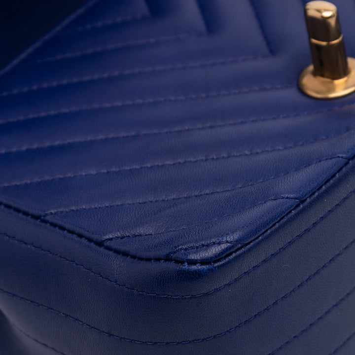 Mini Square Classic Chevron Lambskin Single Flap Blue - Gaby Paris
