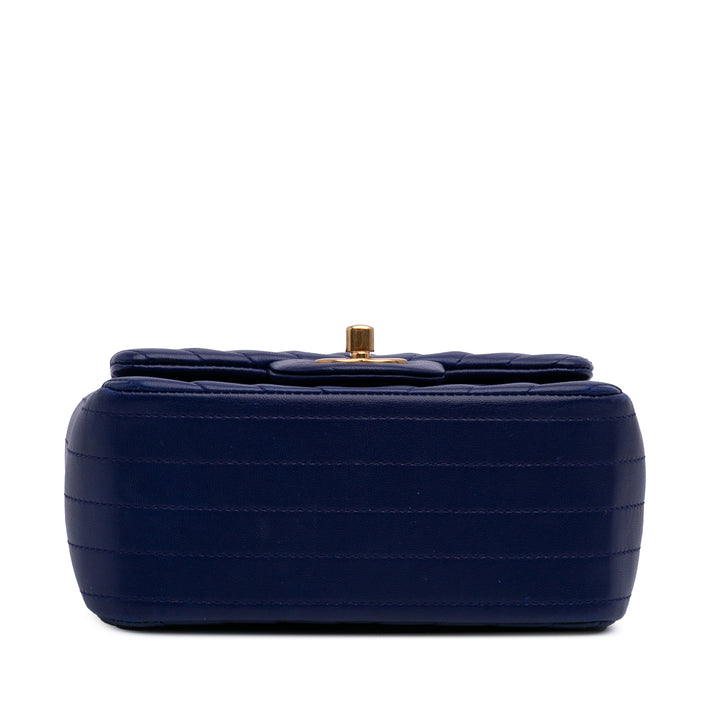 Mini Square Classic Chevron Lambskin Single Flap Blue - Gaby Paris