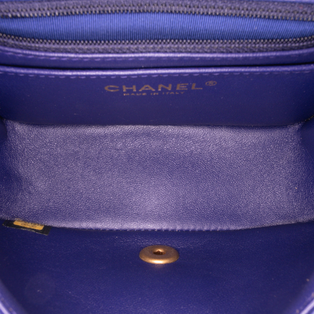 Mini Square Classic Chevron Lambskin Single Flap Blue - Gaby Paris