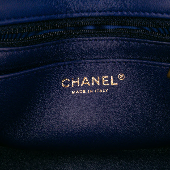 Mini Square Classic Chevron Lambskin Single Flap Blue - Gaby Paris
