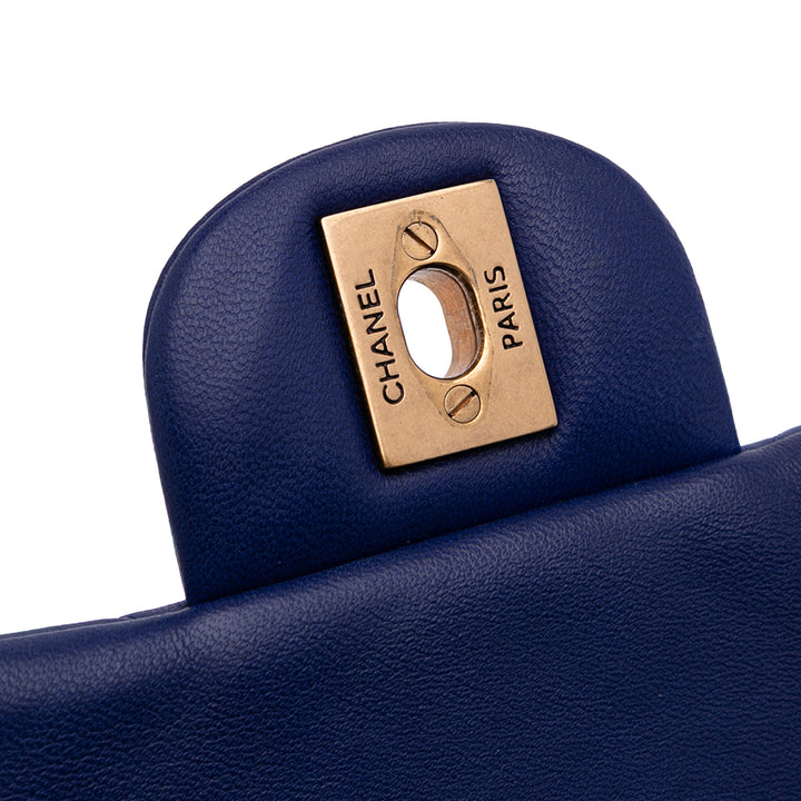 Mini Square Classic Chevron Lambskin Single Flap Blue - Gaby Paris