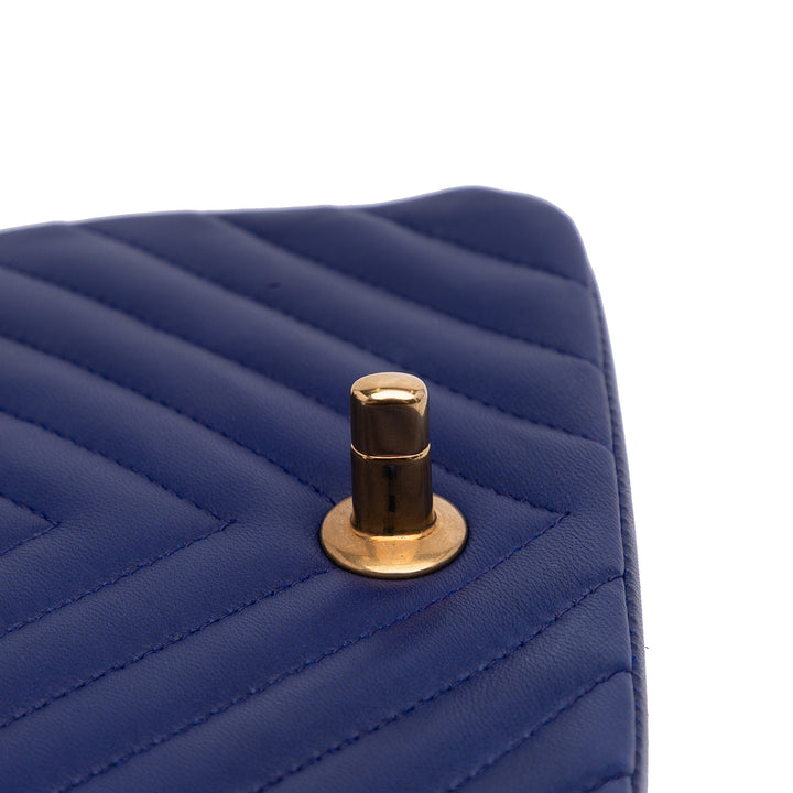 Mini Square Classic Chevron Lambskin Single Flap Blue - Gaby Paris