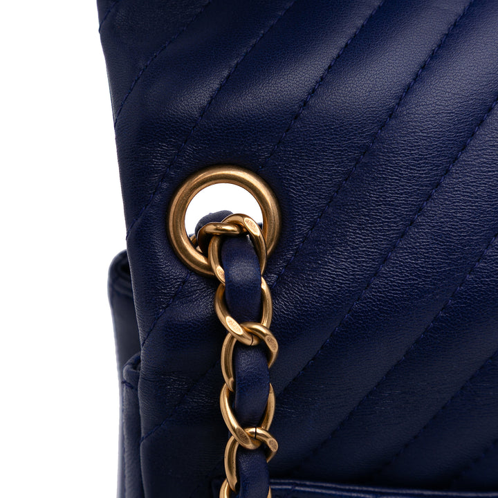 Mini Square Classic Chevron Lambskin Single Flap Blue - Gaby Paris