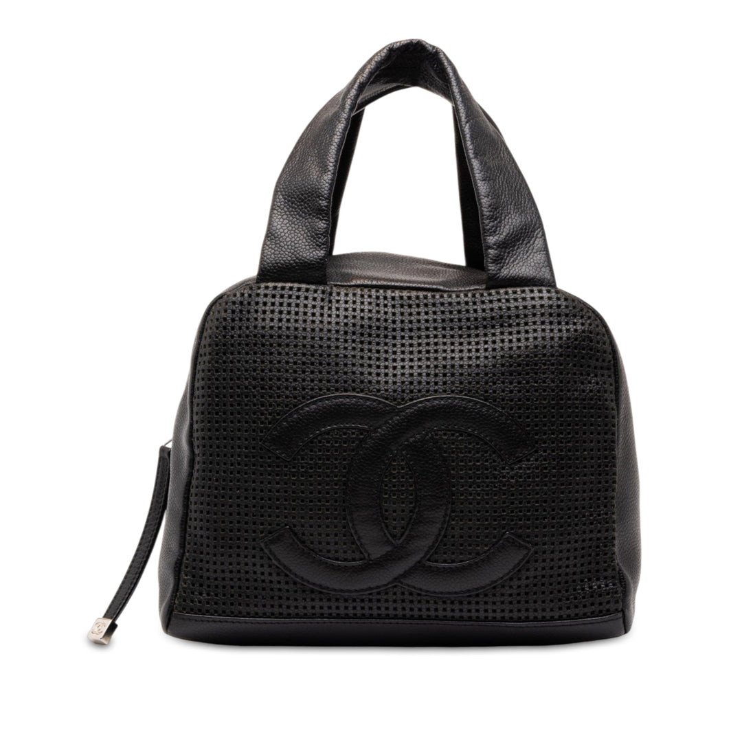 Chanel CC perforé Bowler Sac Cuir caviar Noir – vue principale – GABY PARIS