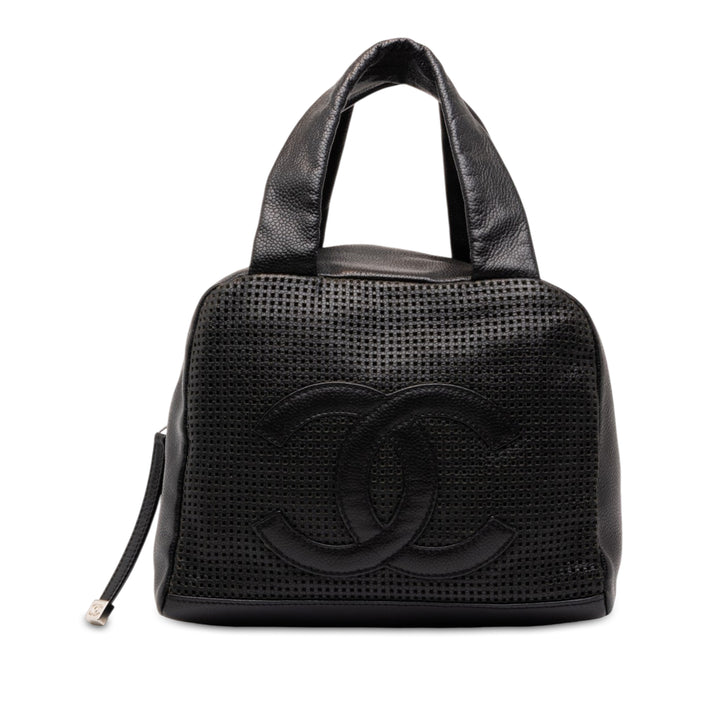 Chanel CC perforé Bowler Sac Cuir caviar Noir – vue principale – GABY PARIS
