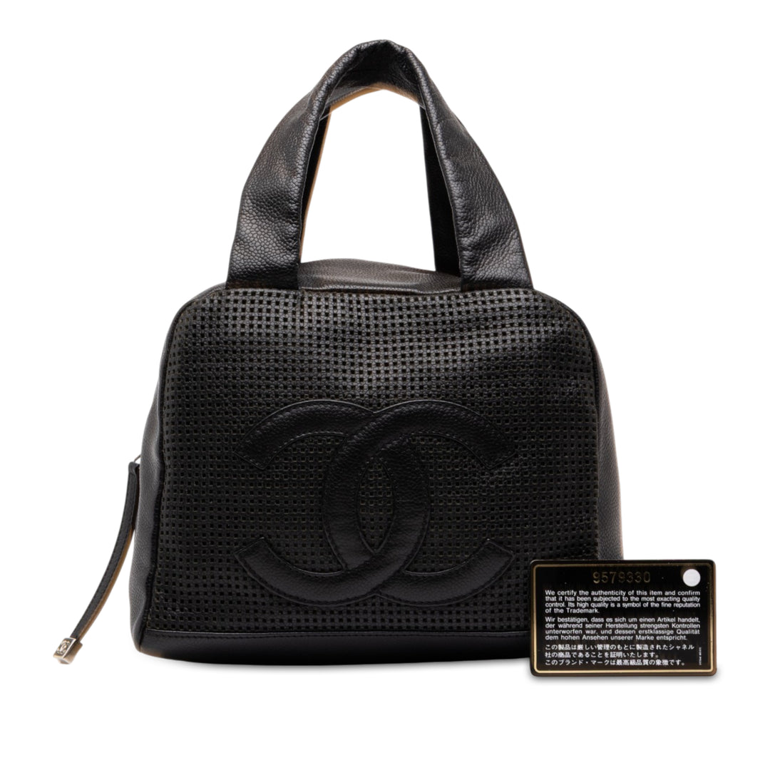 Chanel CC perforé Bowler Sac Cuir caviar Noir – vue 7 – GABY PARIS
