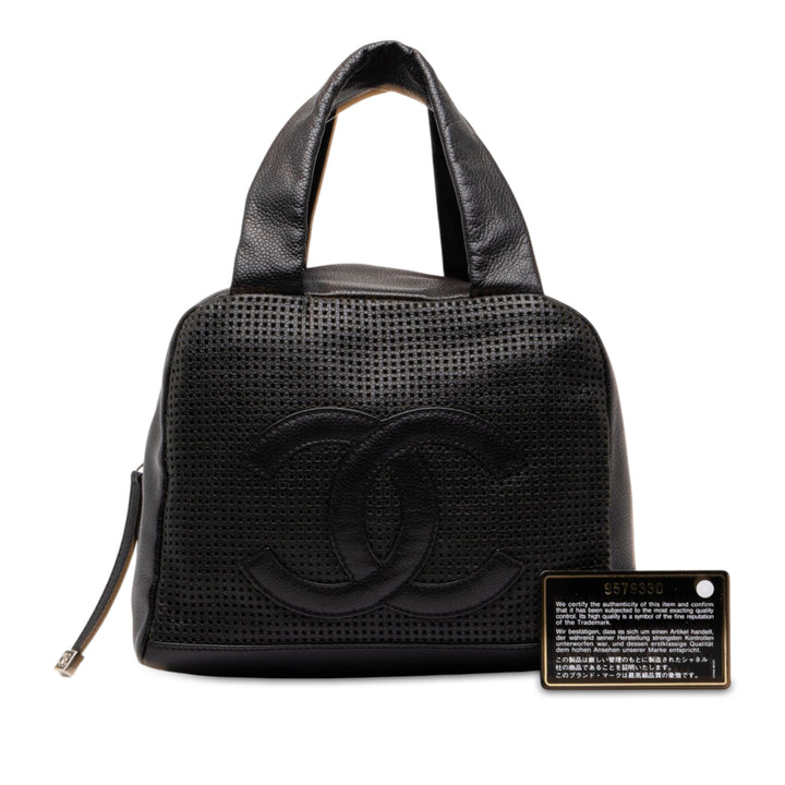 Chanel CC perforé Bowler Sac Cuir caviar Noir – vue 7 – GABY PARIS