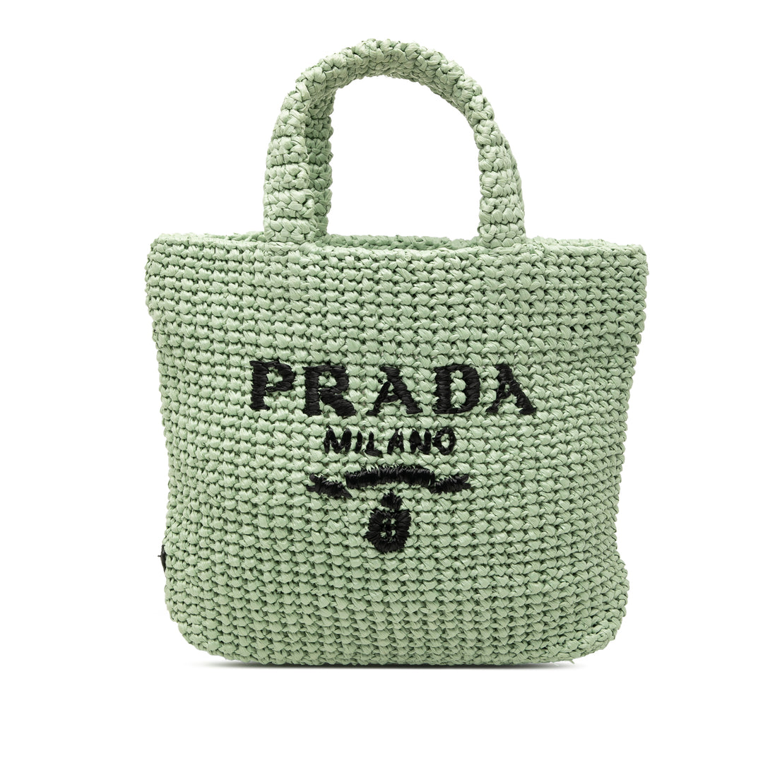 Prada Small Raffia Effect Crochet brodé Logo Cabas