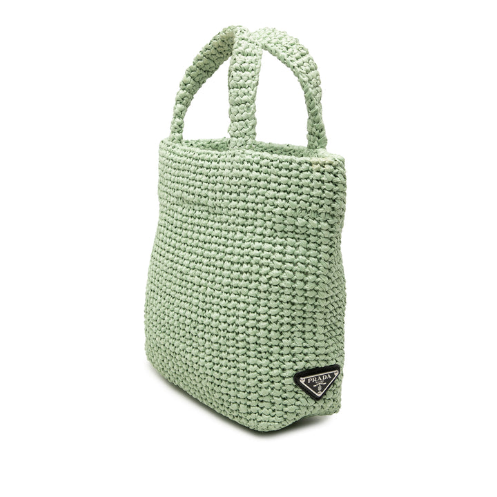 Prada Small Raffia Effect Crochet brodé Logo Cabas