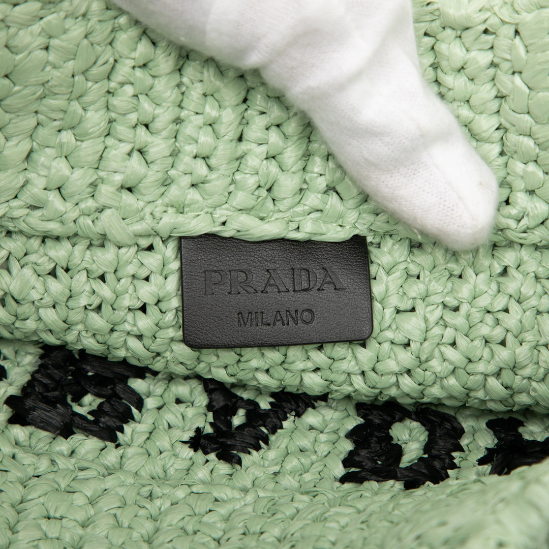 Prada Small Raffia Effect Crochet brodé Logo Cabas