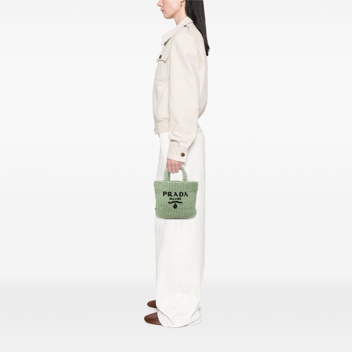 Prada Small Raffia Effect Crochet brodé Logo Cabas