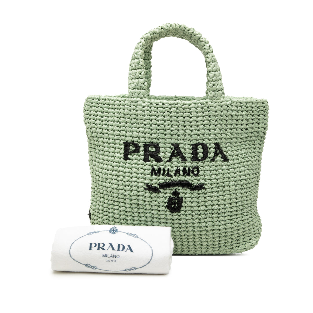 Prada Small Raffia Effect Crochet brodé Logo Cabas