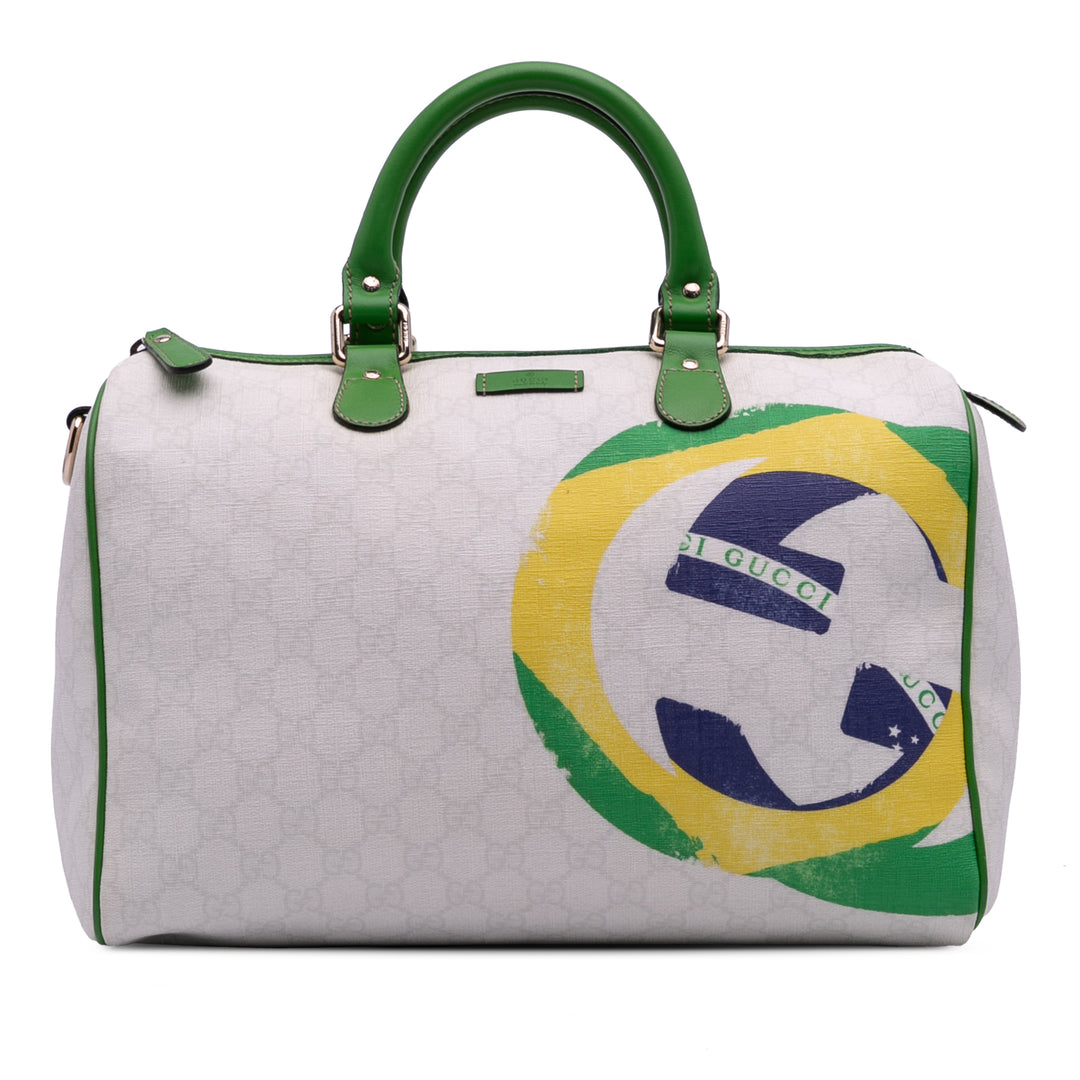 Medium GG Supreme Brazilian Flag Joy Boston Bag White - Gaby Paris