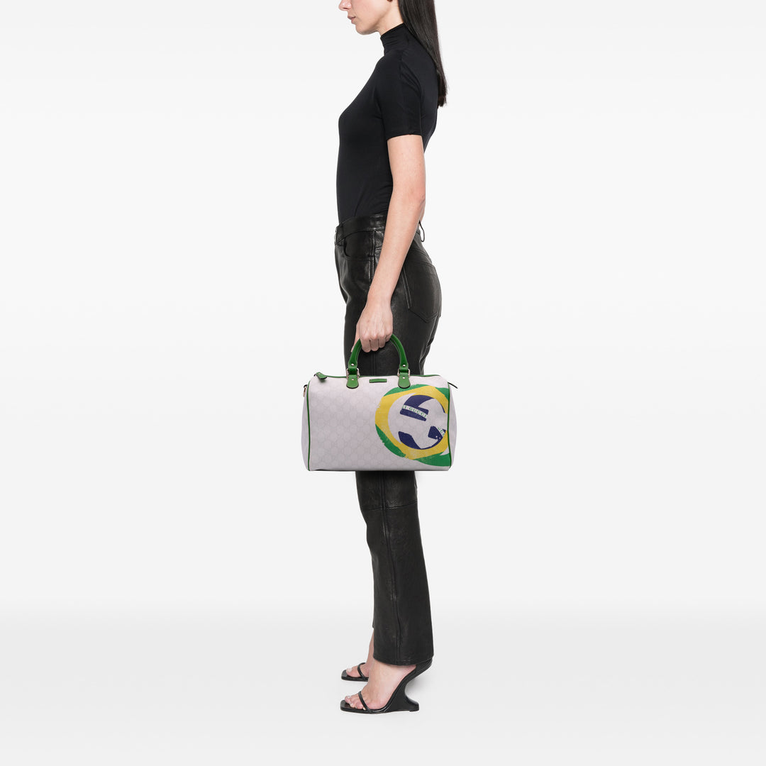 Medium GG Supreme Brazilian Flag Joy Boston Bag White - Gaby Paris