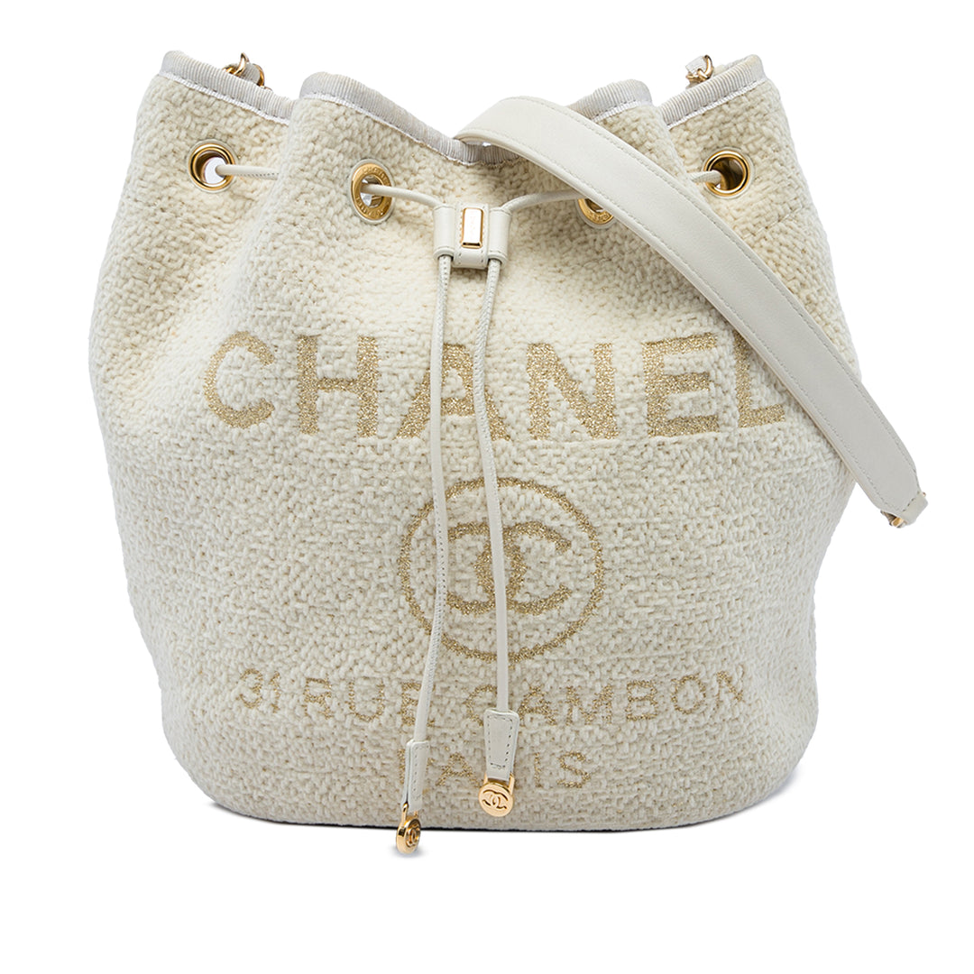 Chanel Deauville Sac à cordon seau Petit Tweed Blanc – vue principale – GABY PARIS