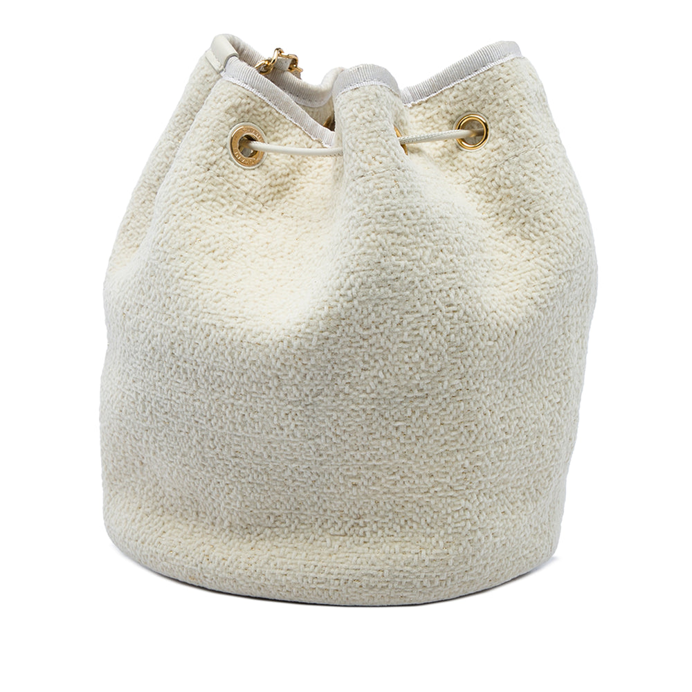 Chanel Deauville Sac à cordon seau Petit Tweed Blanc – vue 2 – GABY PARIS