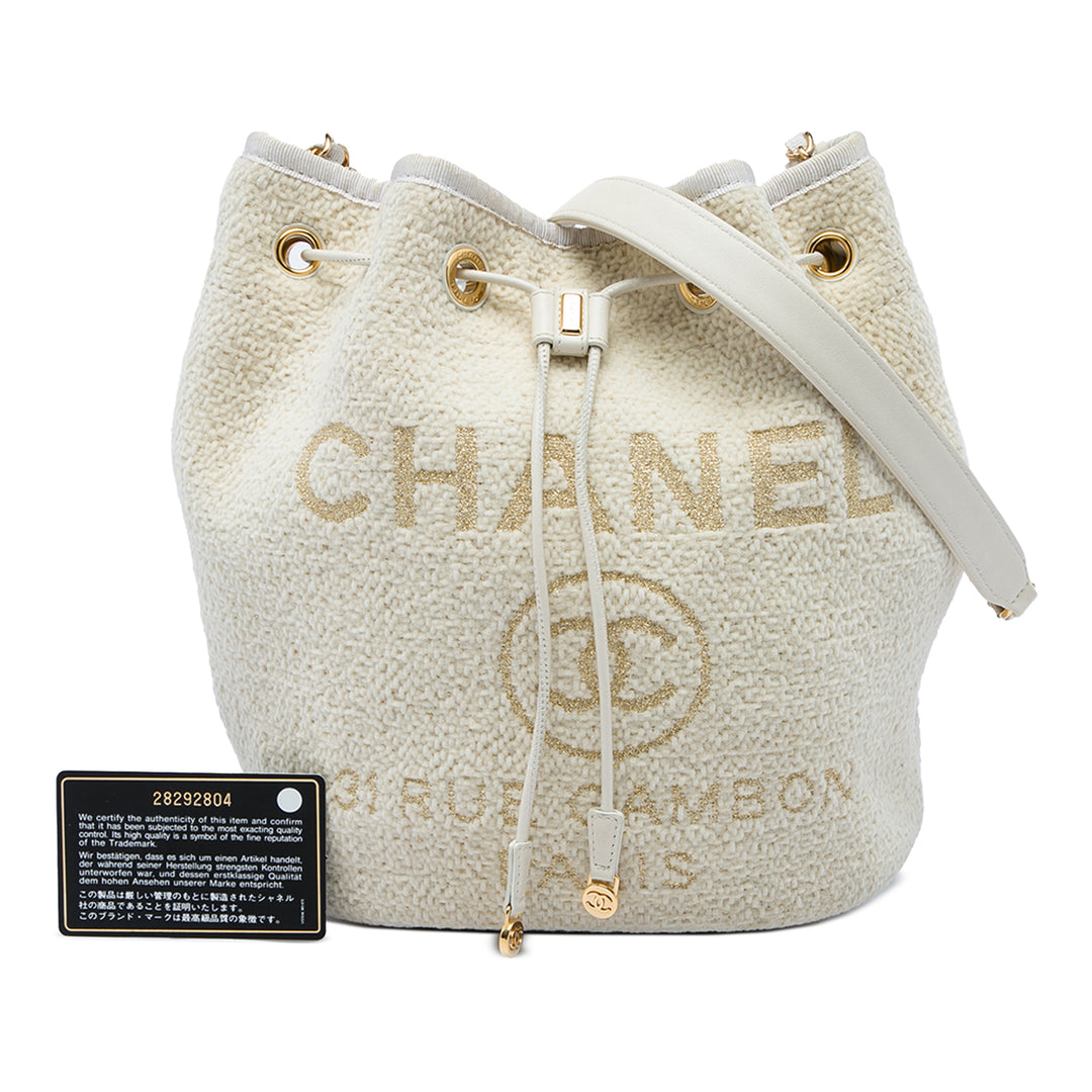 Chanel Deauville Sac à cordon seau Petit Tweed Blanc – vue 7 – GABY PARIS