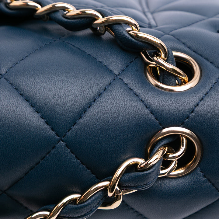 Jumbo Classic Lambskin Double Flap Blue - Gaby Paris