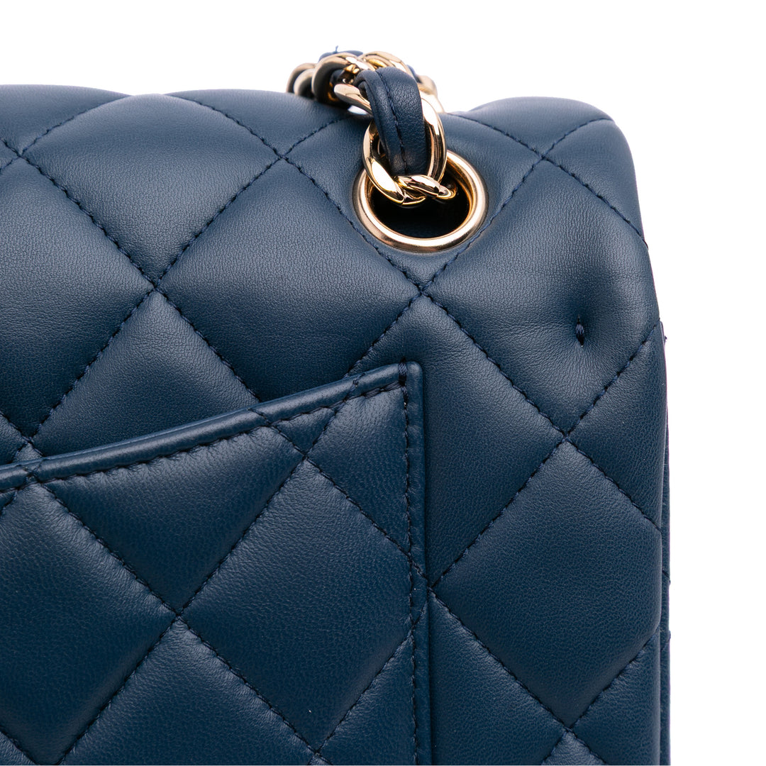 Jumbo Classic Lambskin Double Flap Blue - Gaby Paris