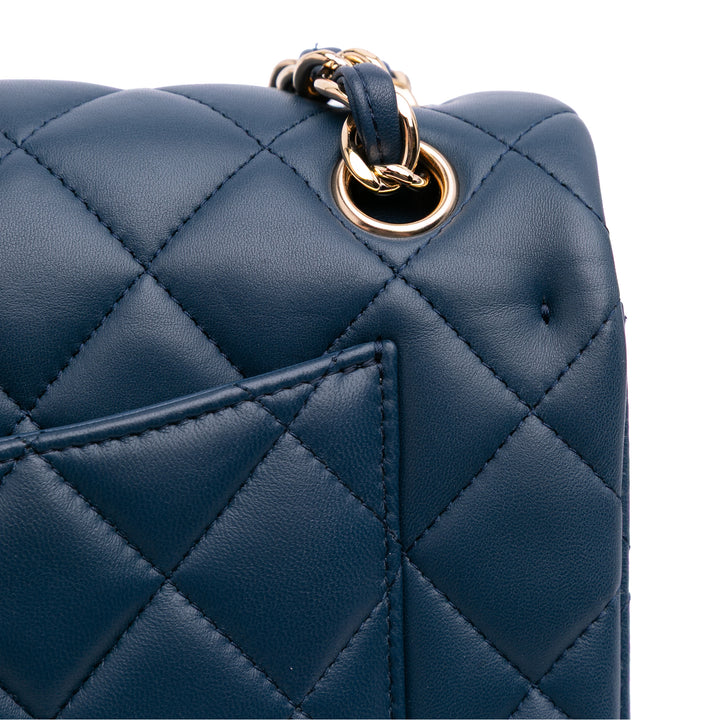 Jumbo Classic Lambskin Double Flap Blue - Gaby Paris