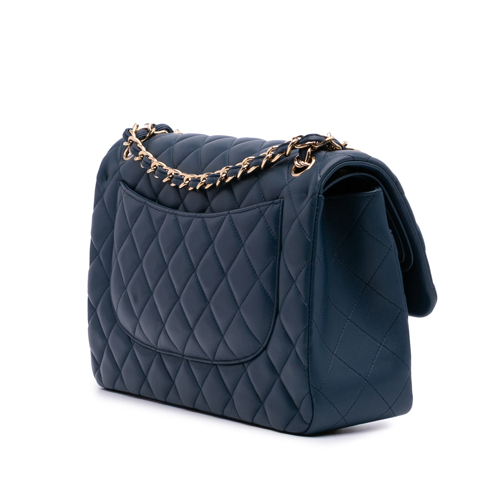 Jumbo Classic Lambskin Double Flap Blue - Gaby Paris