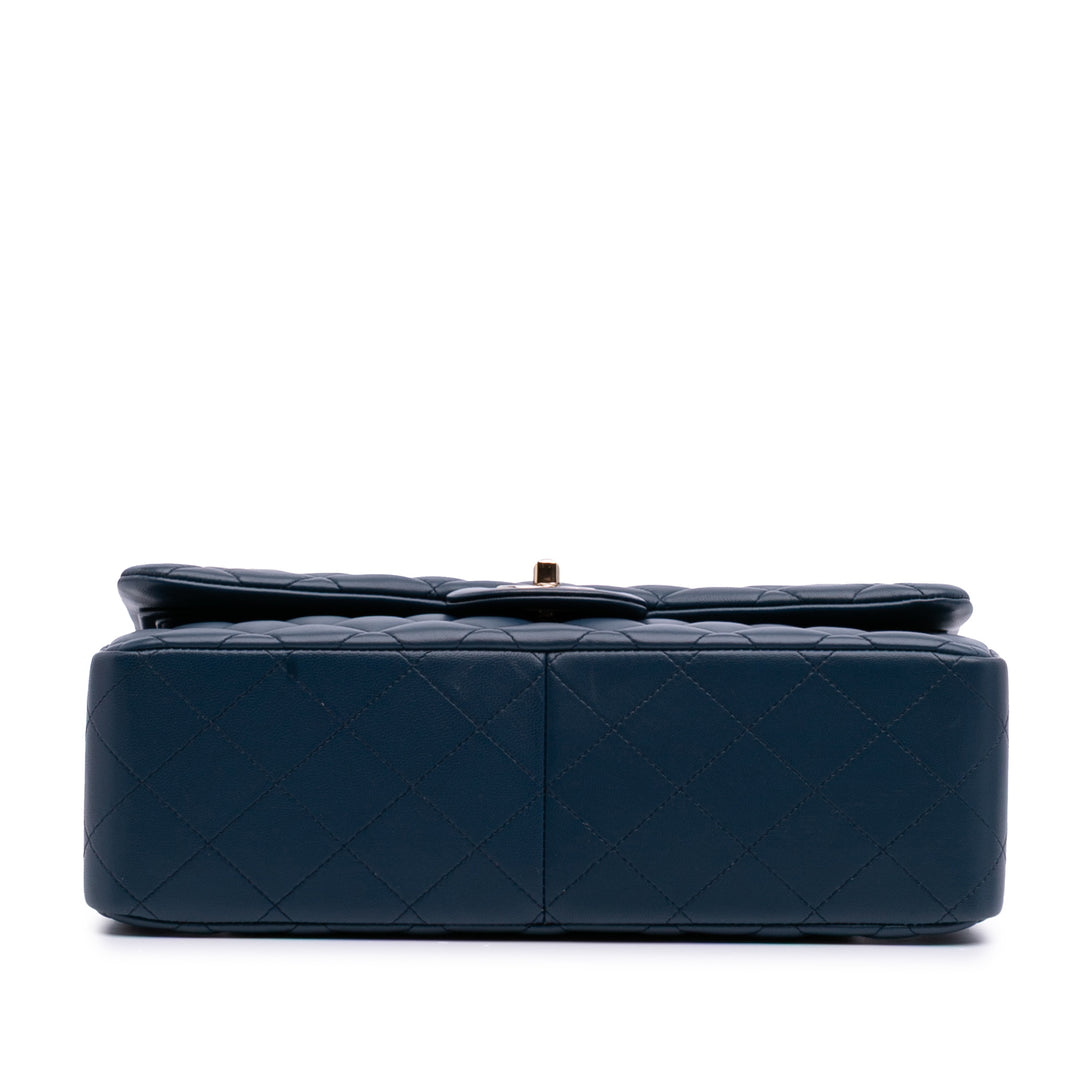 Jumbo Classic Lambskin Double Flap Blue - Gaby Paris