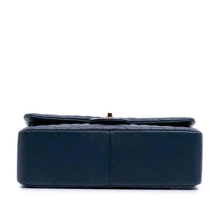 Jumbo Classic Lambskin Double Flap Blue - Gaby Paris