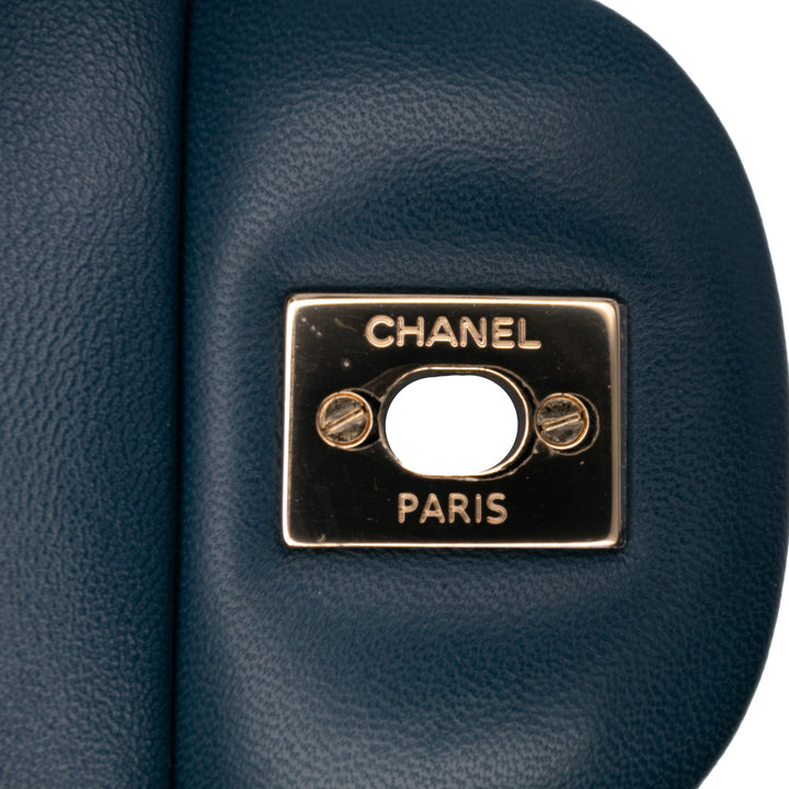 Jumbo Classic Lambskin Double Flap Blue - Gaby Paris