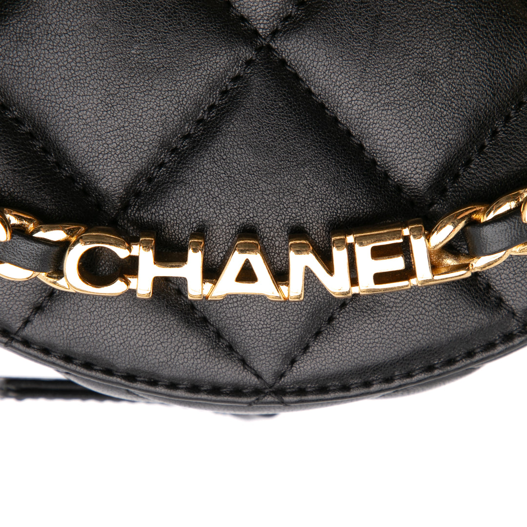 Chanel Quilted Cuir d’agneau Oval Logo Chain Top Handle Round Pochette on Chain Noir – GABY PARIS Authentique