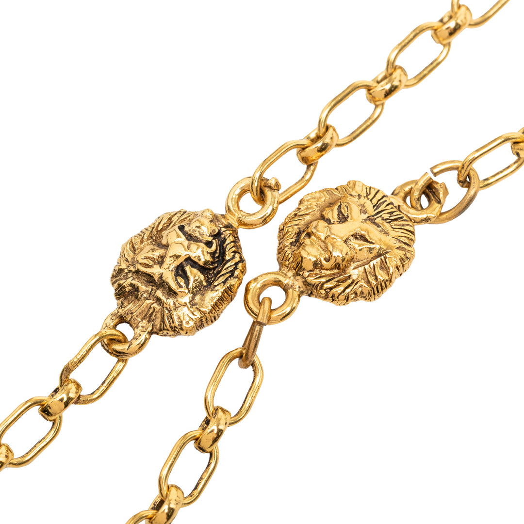 Chanel CC plaqué Lion Head Station Chaîne Long Collier Métal