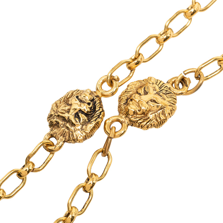 Chanel CC plaqué Lion Head Station Chaîne Long Collier Métal