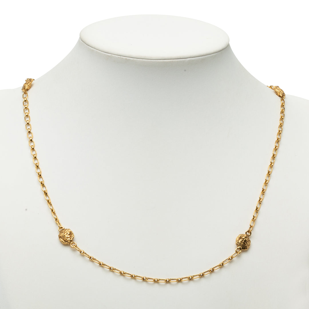 Chanel CC plaqué Lion Head Station Chaîne Long Collier Métal