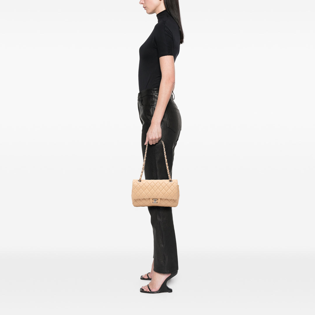 Chanel Medium Classic Cuir d’agneau Double rabat Marron