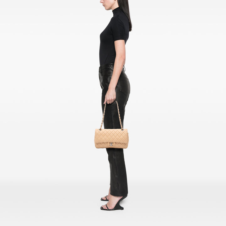 Chanel Medium Classic Cuir d’agneau Double rabat Marron