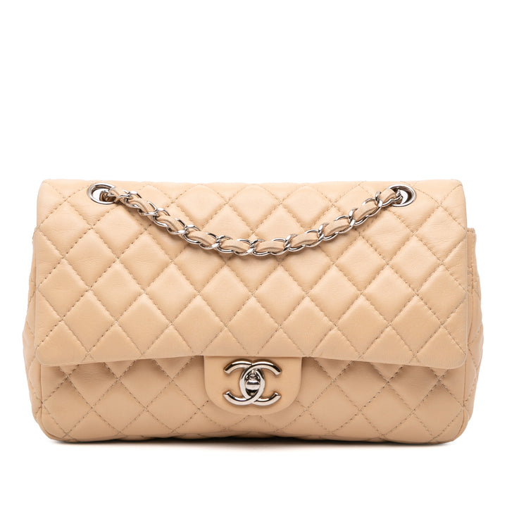 Chanel Medium Classic Cuir d’agneau Double rabat Marron