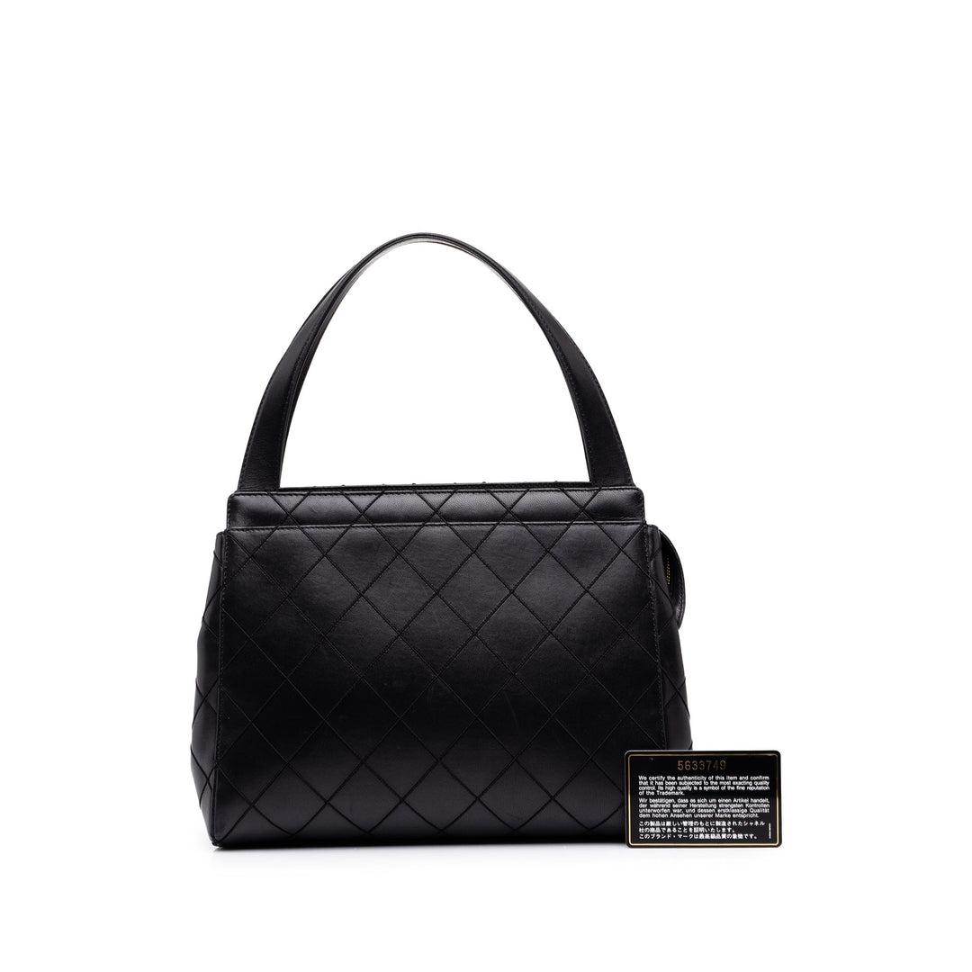 Chanel CC Surpiqué Sac Cuir d'agneau Noir – vue 7 – GABY PARIS