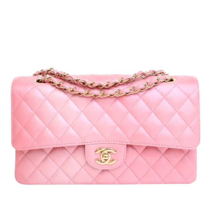 Chanel Medium Classic Iridescent Cuir d’agneau Double rabat Rose