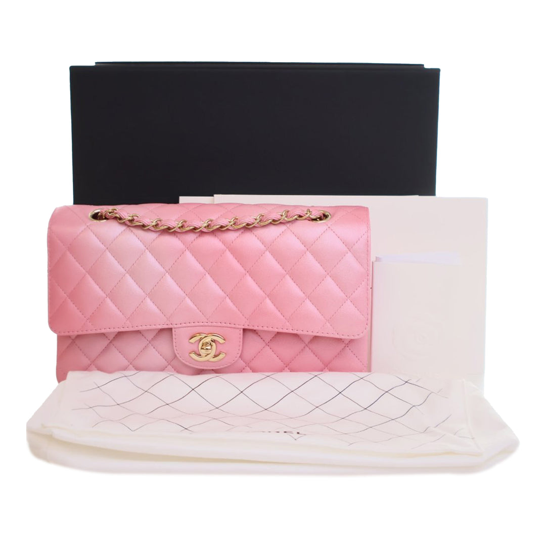 Chanel Medium Classic Iridescent Cuir d’agneau Double rabat Rose