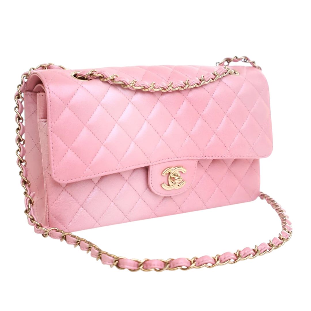 Chanel Medium Classic Iridescent Cuir d’agneau Double rabat Rose
