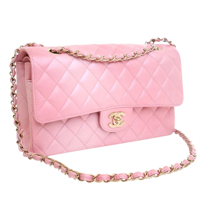 Chanel Medium Classic Iridescent Cuir d’agneau Double rabat Rose