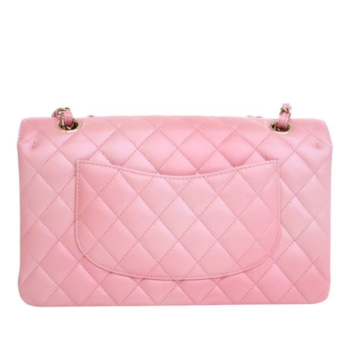 Chanel Medium Classic Iridescent Cuir d’agneau Double rabat Rose