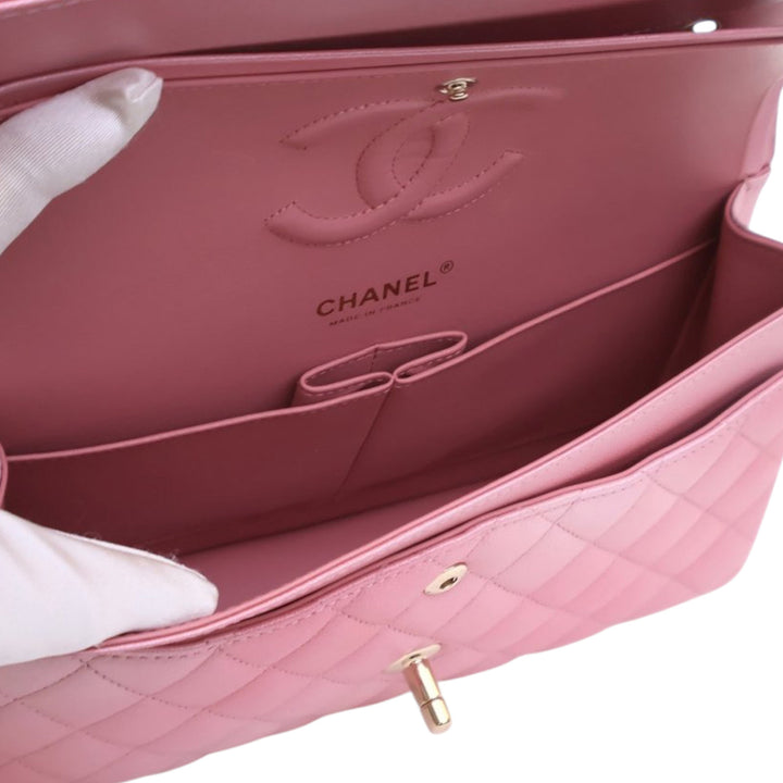 Chanel Medium Classic Iridescent Cuir d’agneau Double rabat Rose