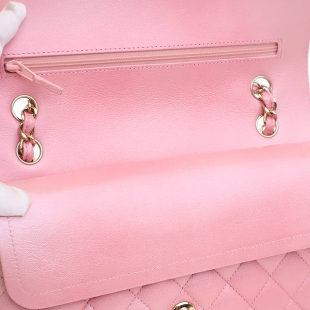 Chanel Medium Classic Iridescent Cuir d’agneau Double rabat Rose