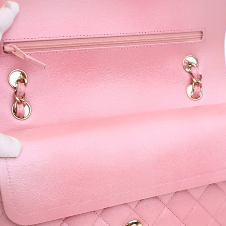 Chanel Medium Classic Iridescent Cuir d’agneau Double rabat Rose