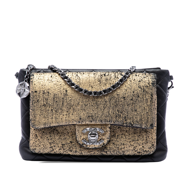 Métallisé et Matelassé Mineral Nights Pochette avec chaîne Cuir d'agneau Doré