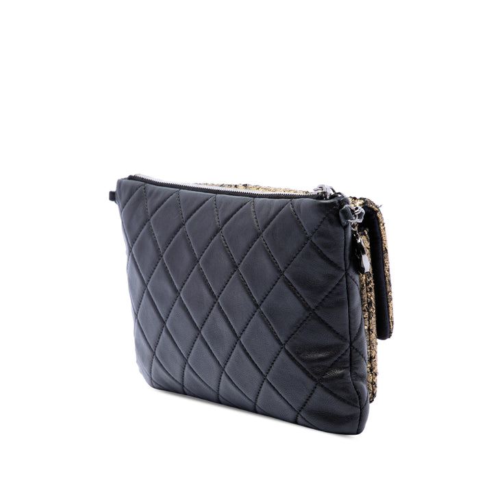 Métallisé et Matelassé Mineral Nights Pochette avec chaîne Cuir d'agneau Doré