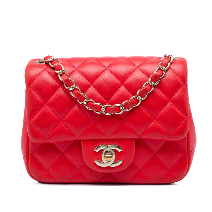 Chanel Classic Carré Rabat simple Mini Cuir d'agneau Rouge